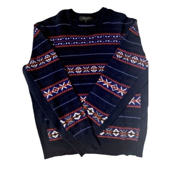 Rag & Bone Mens Multi Wesley Fair Isle Wool Crewneck Sweater Size XL NWOT - Picture 2 of 5